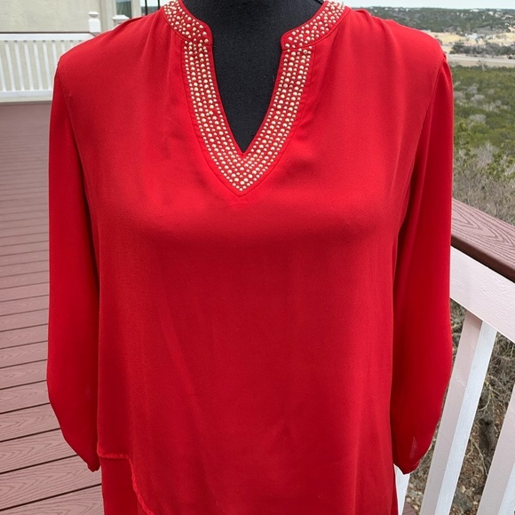 Cato Boho Red Asymmetrical Blouse - Picture 3 of 15